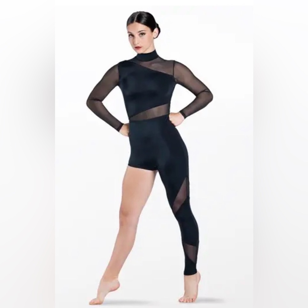Weissman Elite Mimic SH13018 Black Mock Neck Unitard, Adult Small
